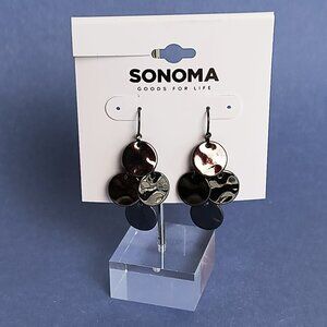 Hematite Disc Hammered Chandelier Dangle Earrings Boho